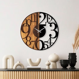 Wallity Reloj de pared Numbers en Nogal y Negro
